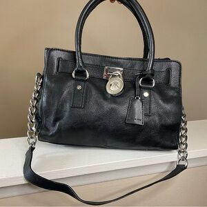 Michael Kors Hamilton Black Leather Medium Shoulder Satchel Bag